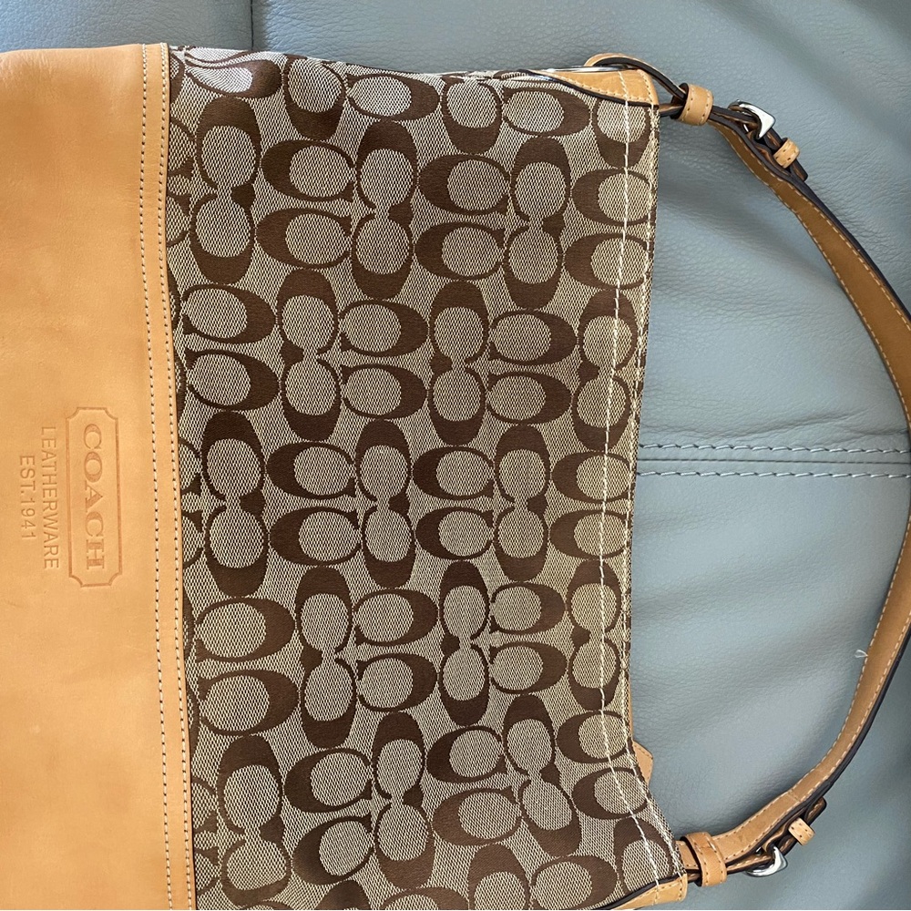 Coach Signature Hobo Bag with Tan Leather Trim - Picture 2 of 9
